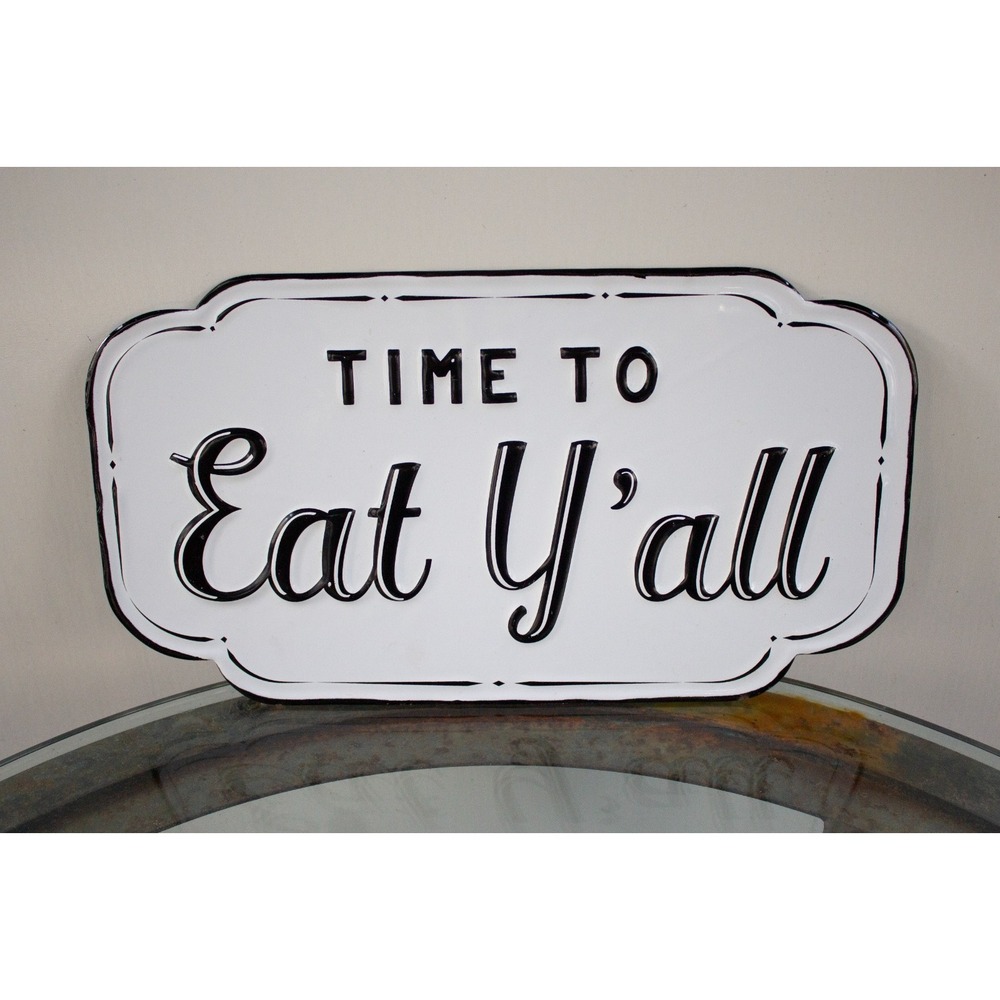 Embossed Enameled Metal Time To Eat Y'all Sign Decor Quality Made